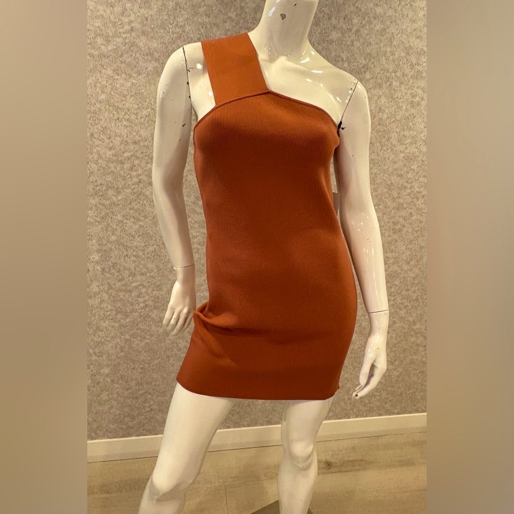 Herve Leger Brown and Orange One Shoulder Bodycon Dress